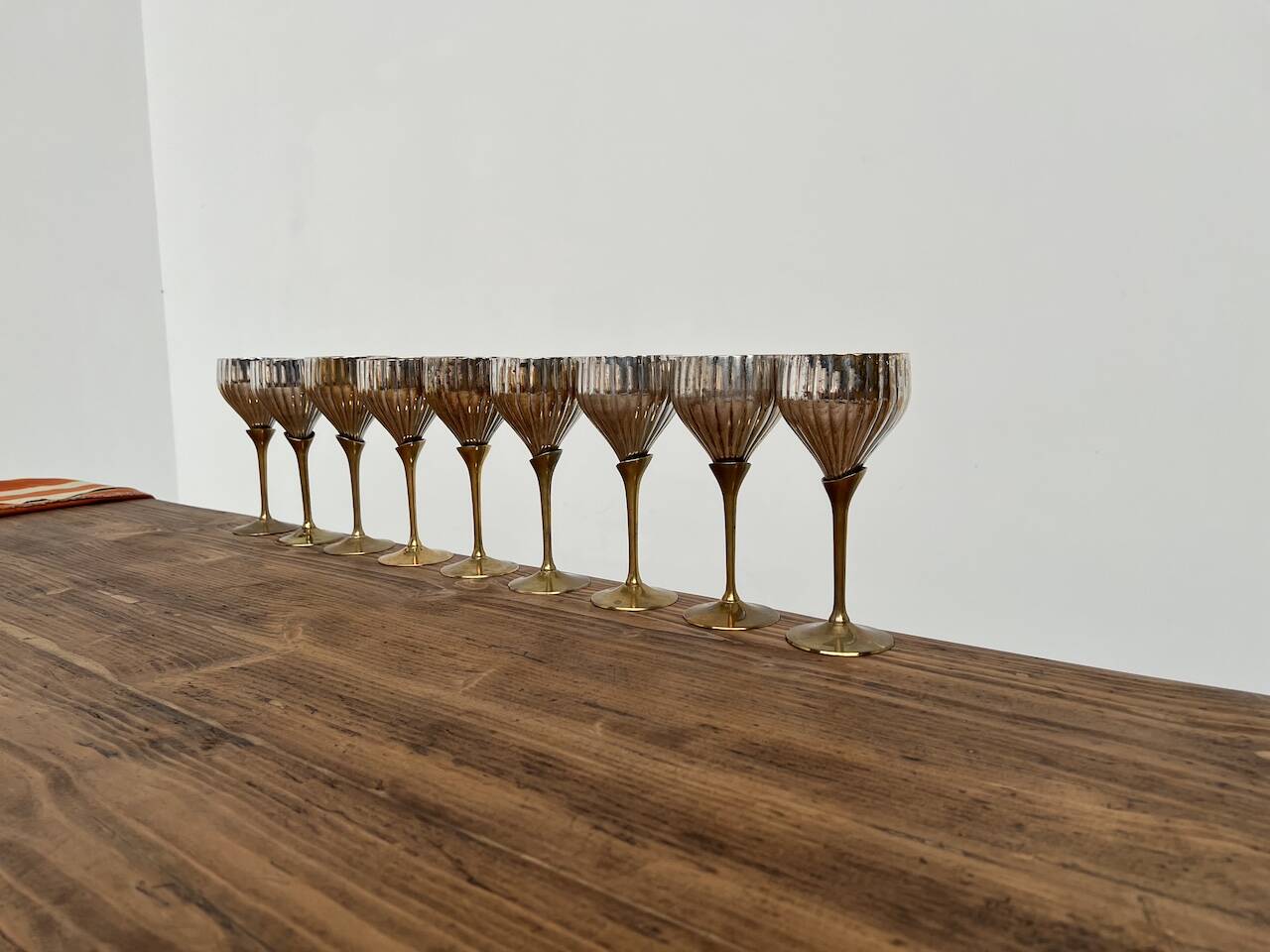 9 old glasses in silver metal and brass