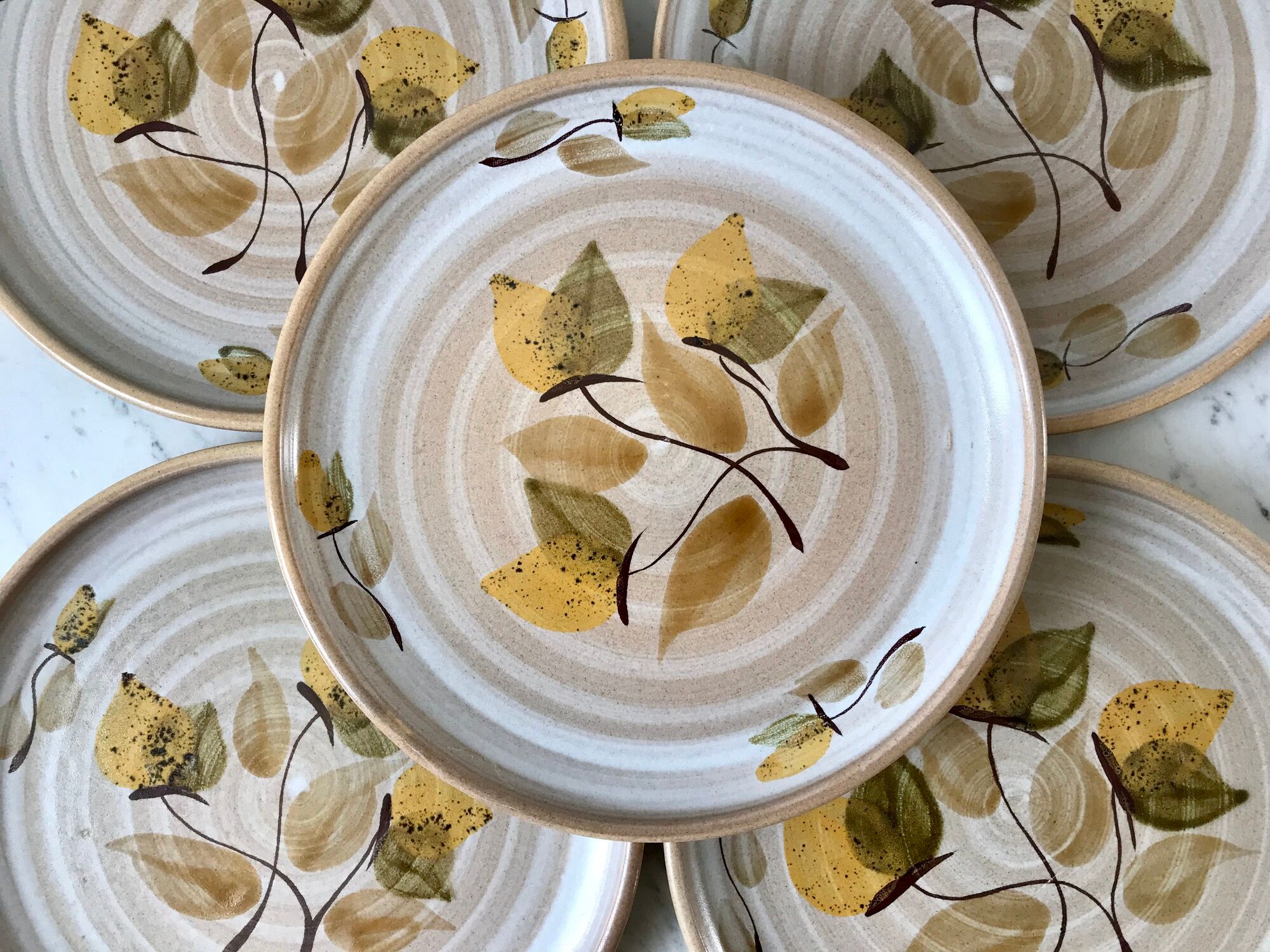 set of 5 stoneware dessert plates Niderviller Doria Ste Radegonde hand painted white years