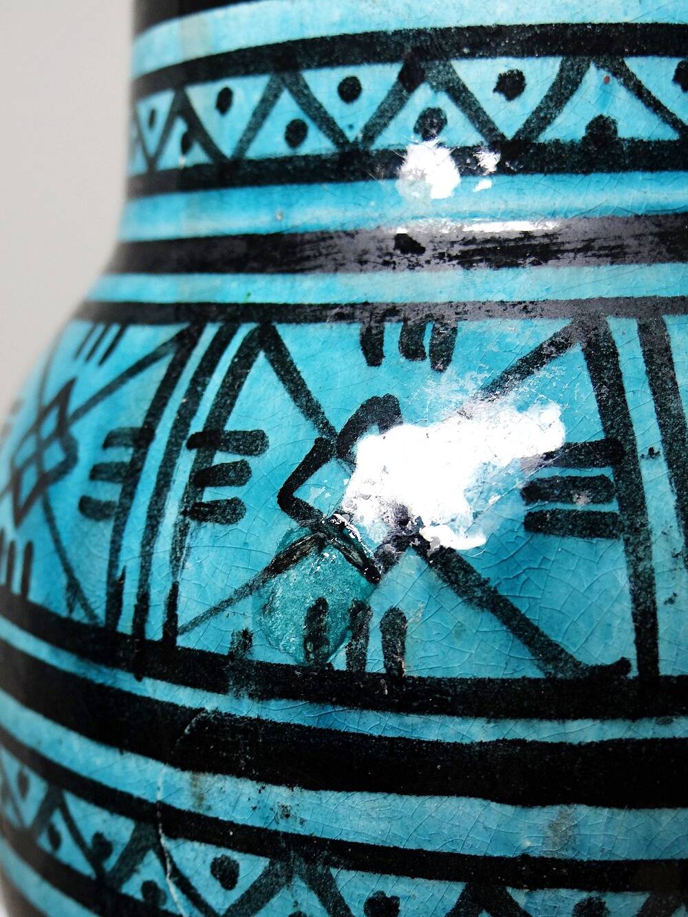 Small Safi vase, Moroccan vintage turquoise handcrafted pottery