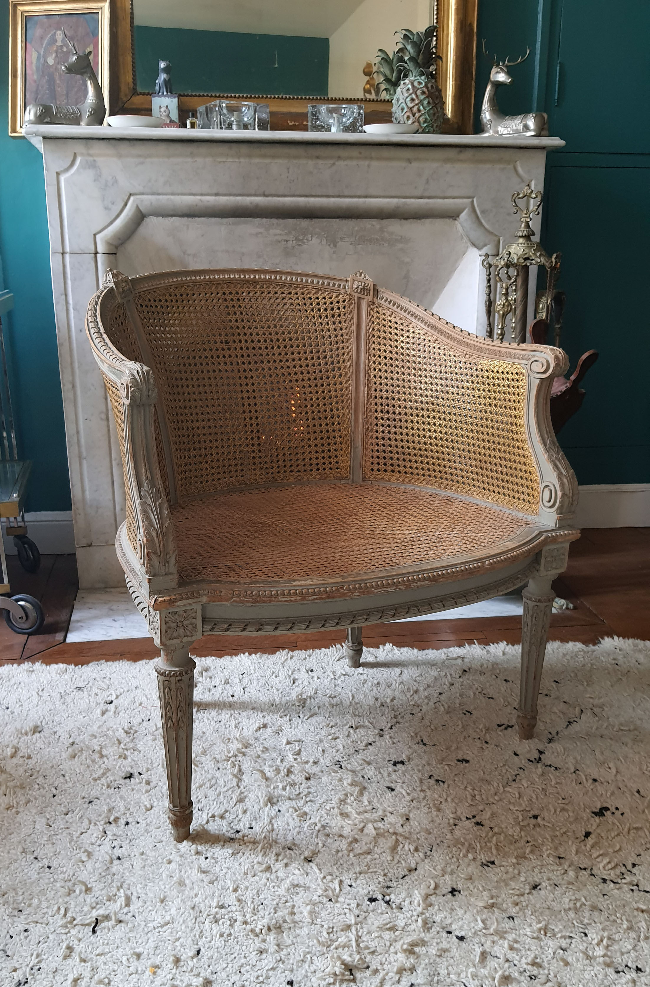 Bergere Louis XVI in wood and double canning