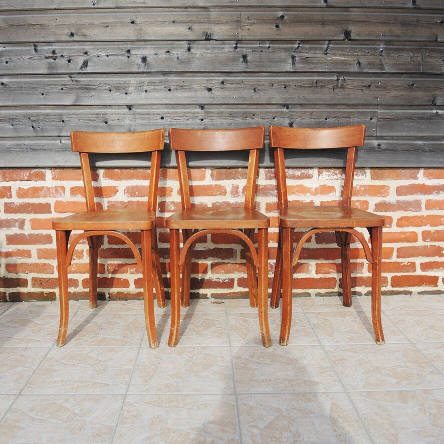3 old wooden bistro chairs by Baumann