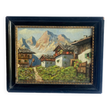 Alpine Village Antique oil painting