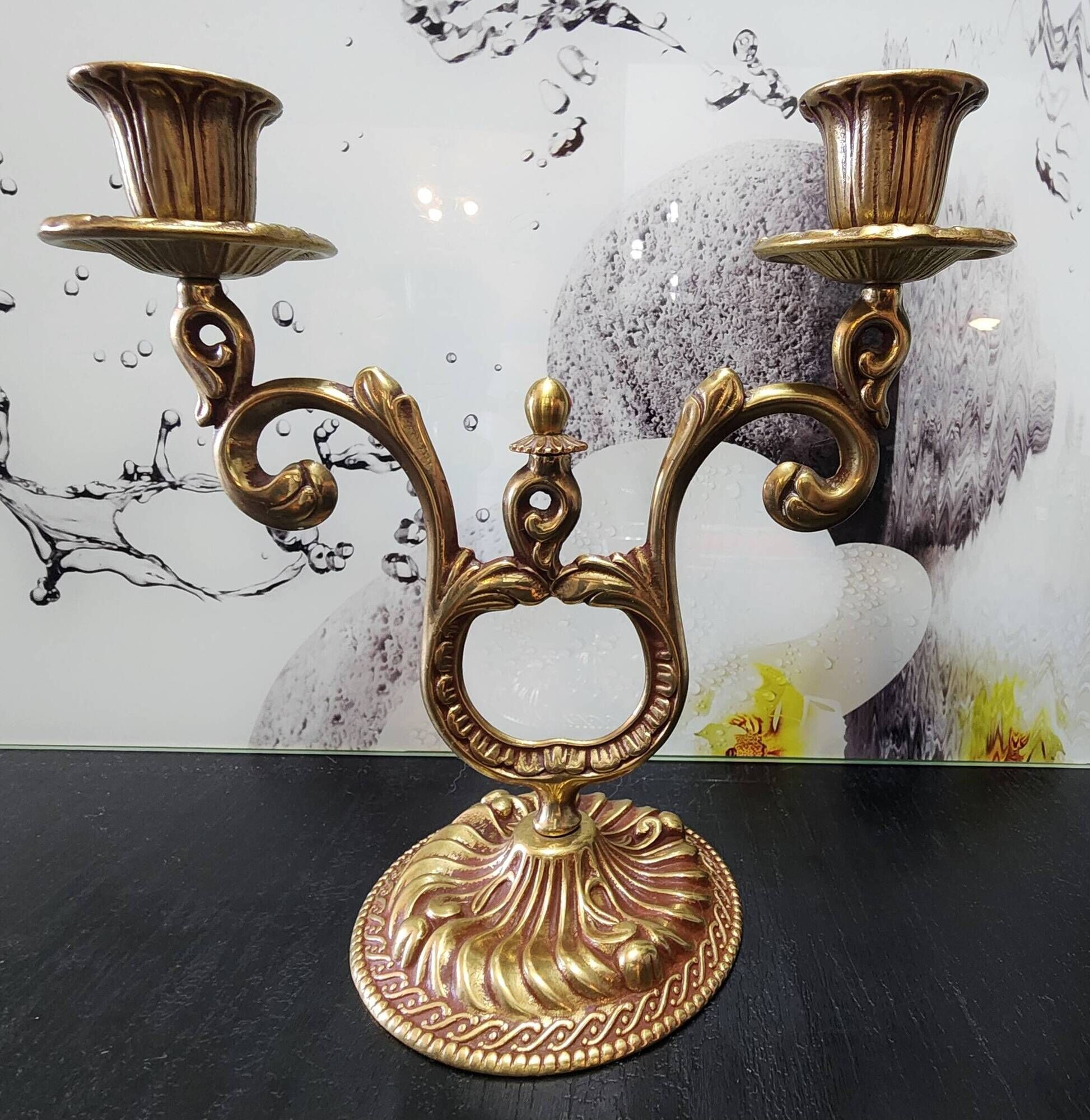 antique candlestick candelabra 2 lights gold metal vintage baroque 22 cm