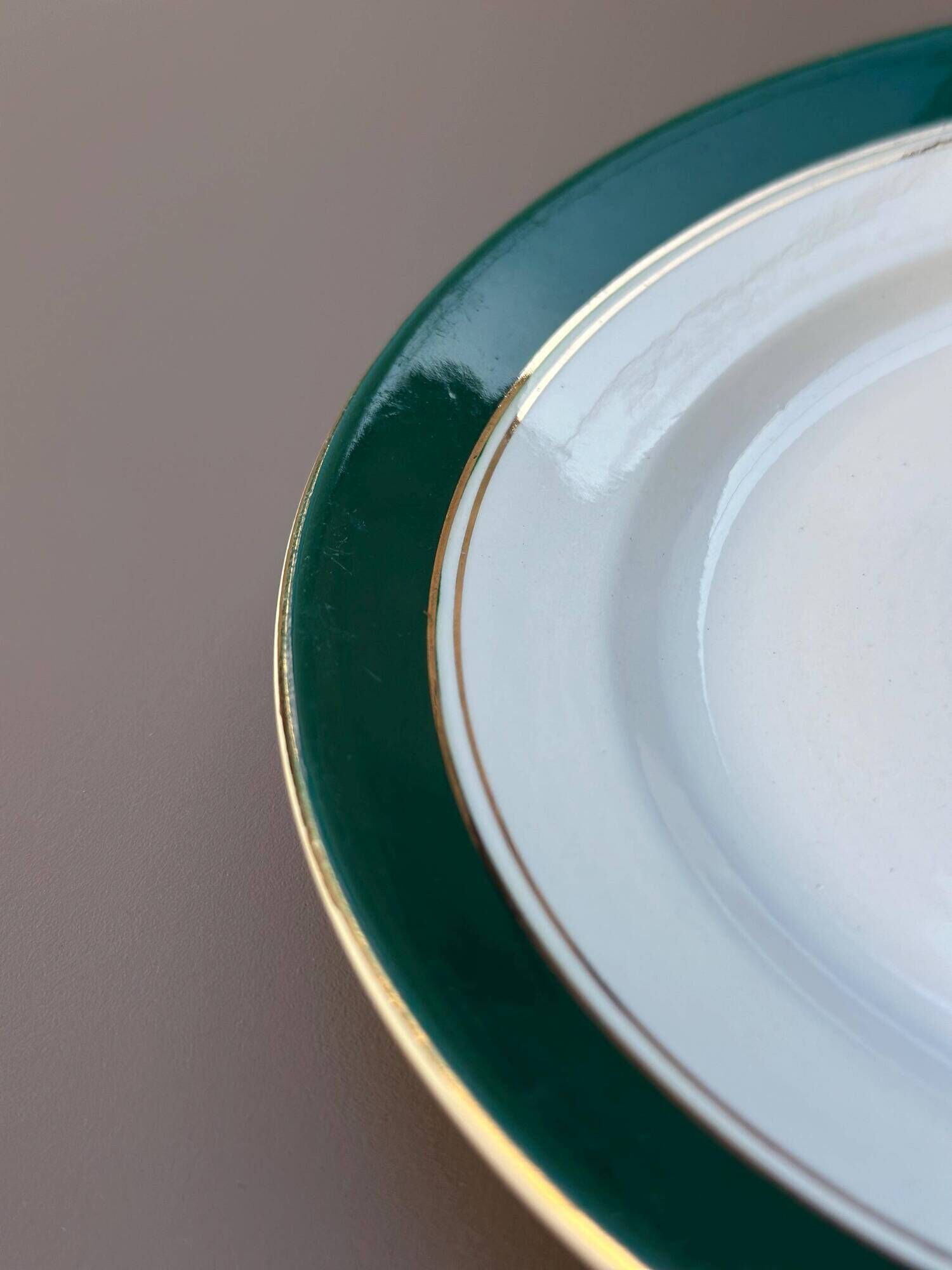 Dessert plates earthenware Digoin Sarreguemines Savoie green/gold, set of 9