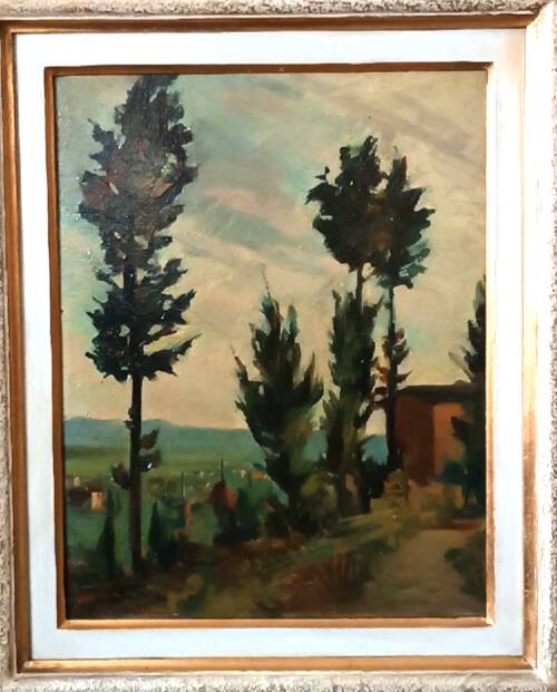 Landscape painting oil on panel Tuscan school 1930s signed
