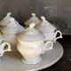 Set of seven covered pots and tray old white slurry nineteenth