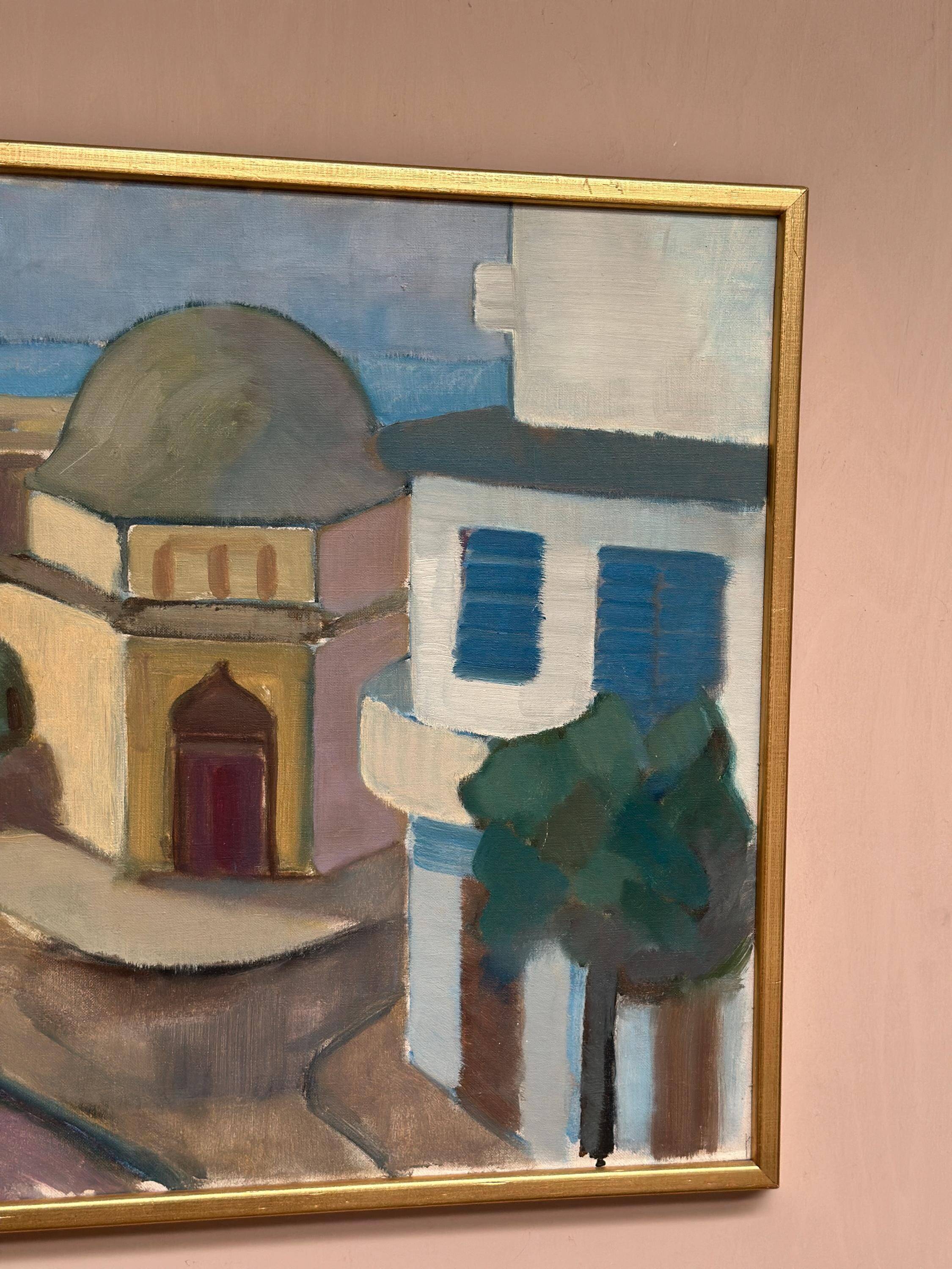 Original  Swedish Oil on Canvas – “Rhodes” by L. Wilton –  Dated 1962