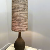 Vintage XL ceramic floor lamp with textured wool shade, 1970s. France