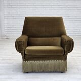 1970s, Danish armchair, green furniture velour, ash wood legs.