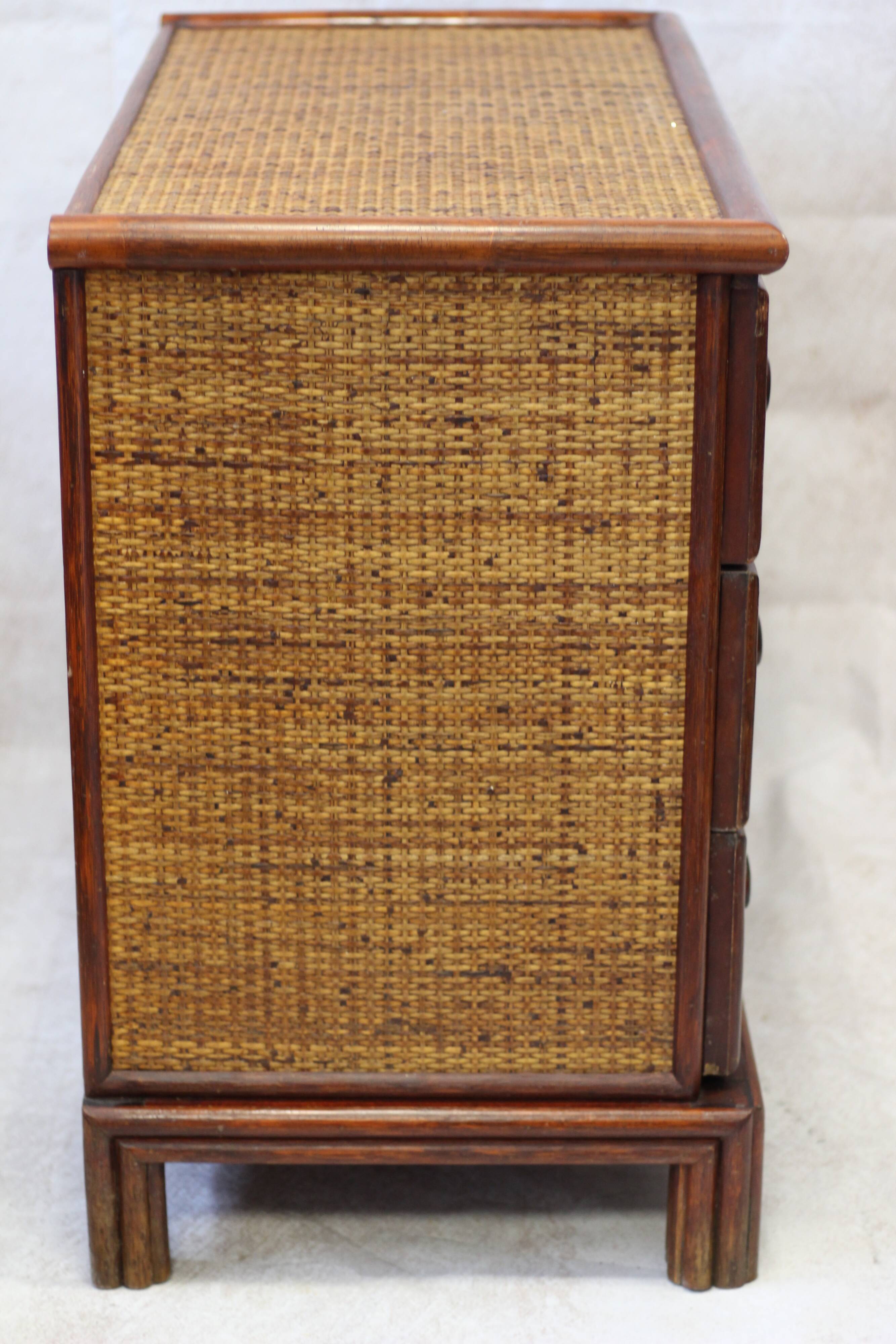 Vintage rattan and bamboo chest of drawers