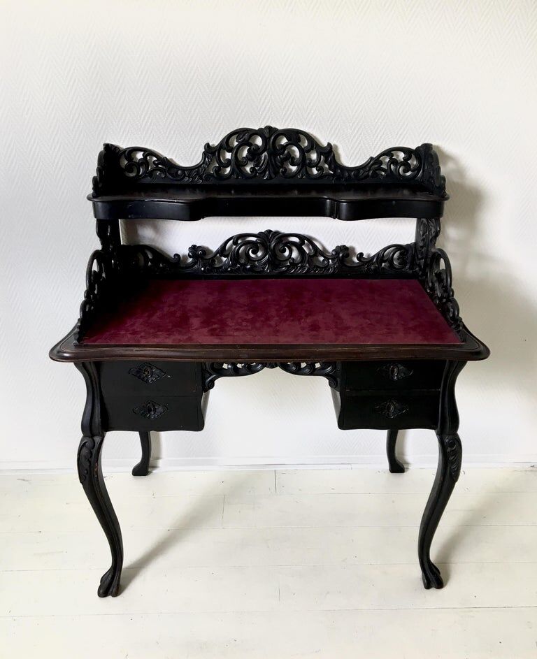 Elegant Victorian Black and Red Desk, Writing Table, Secretaire
