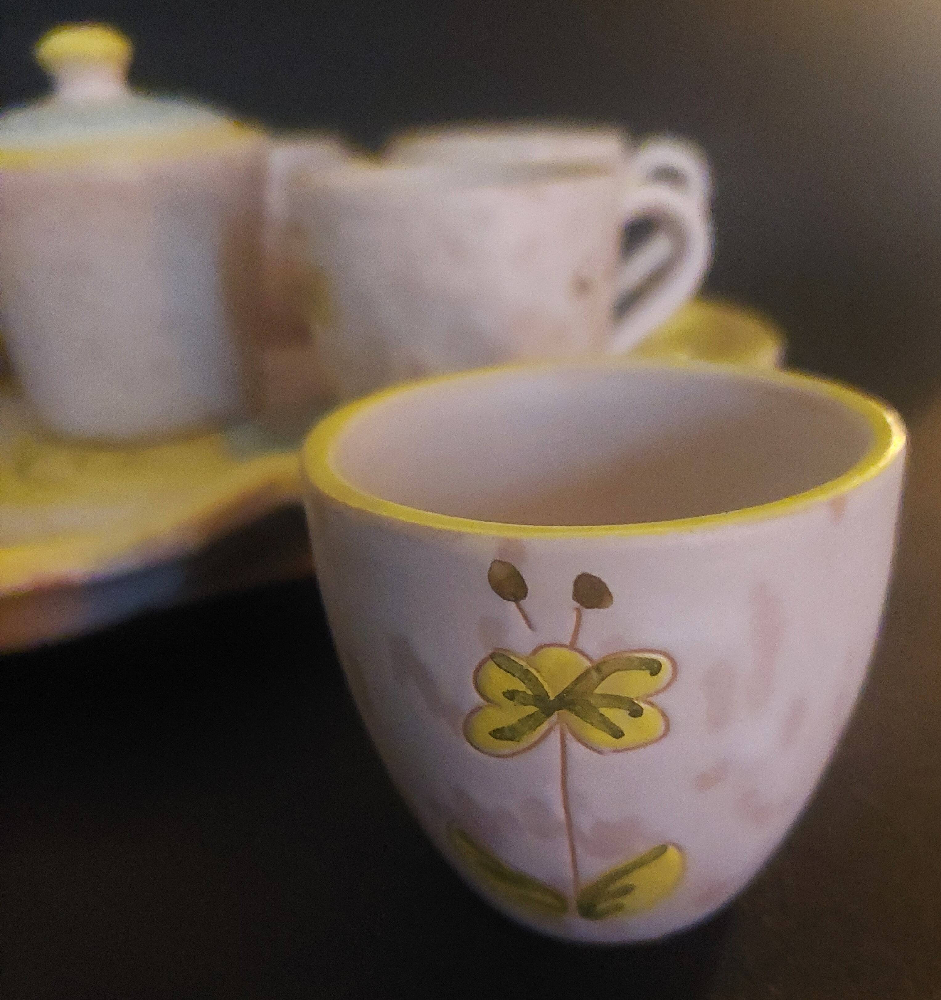 Hand decorated stoneware coffee service Sardinia Italy 20th century