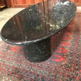 80s black marble oval coffee table