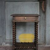 Antique turned wood bedside table with drawer, side table, nightstand