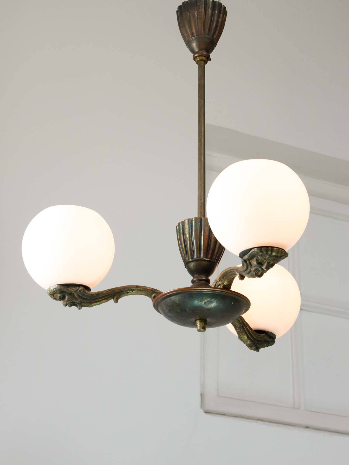 Art Deco French Brass Figural Chandelier, 1930
