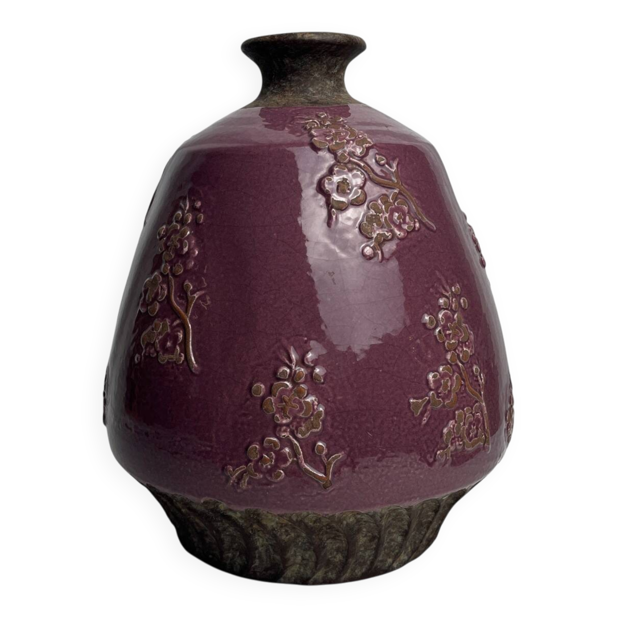Raku glazed mauve potiche with floral decoration, Jardin d’Ulysse, 20th century