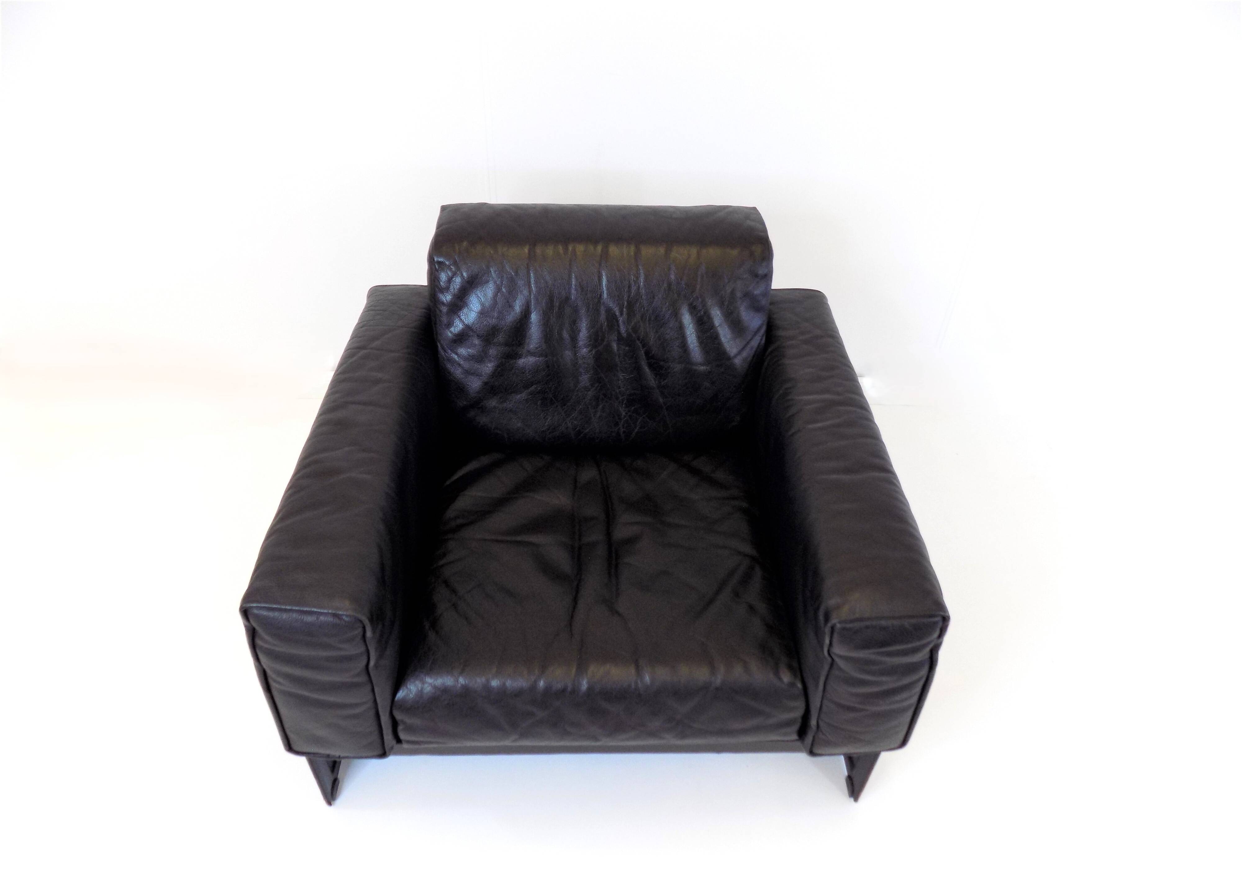 Fauteuil lounge en cuir Matteo Grassi Korium KM 3/1 par Tito Agnoli, 1980