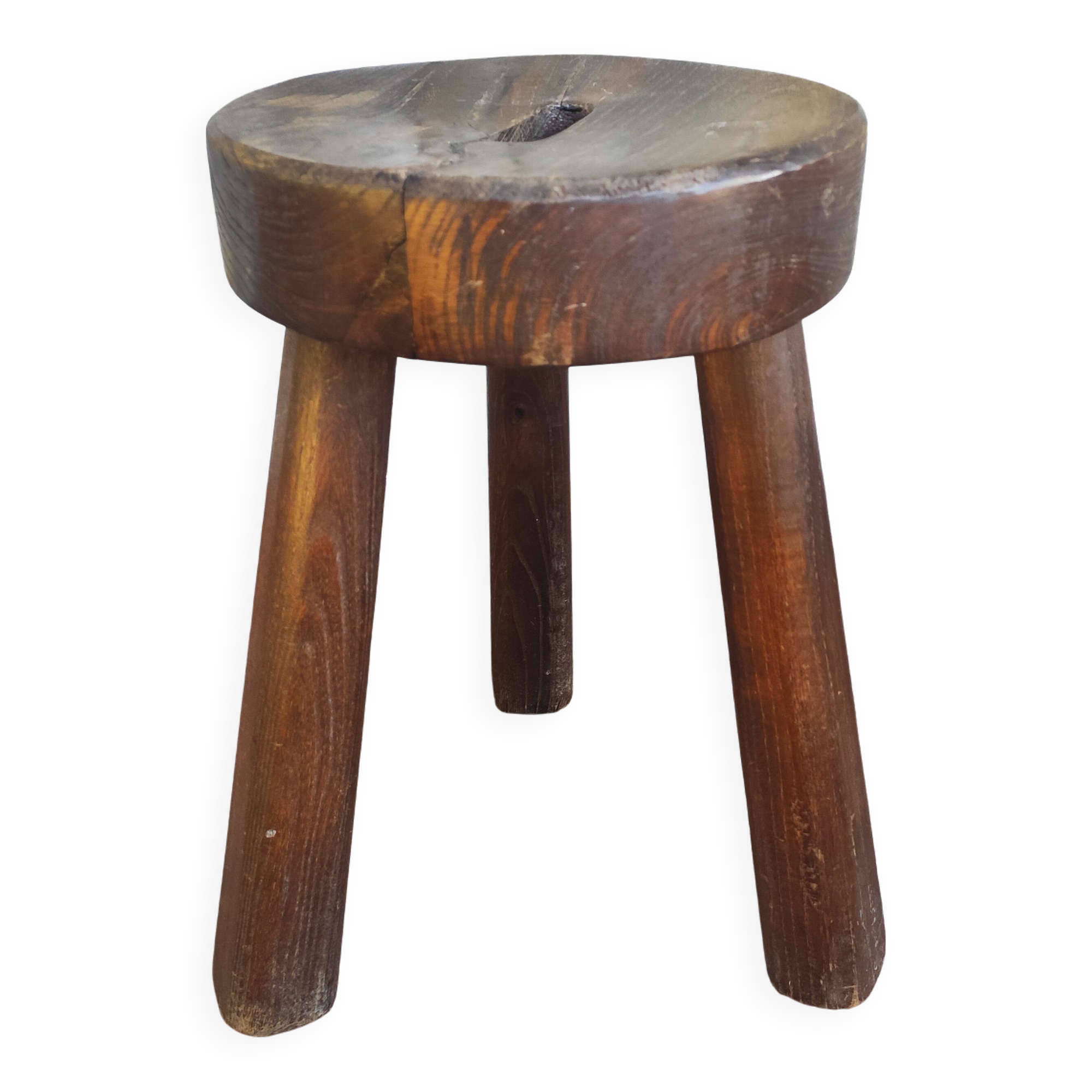 Antique handmade brutalist tripod stool 1960