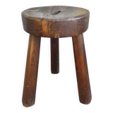 Tabouret tripode brutaliste ancien fait main 1960