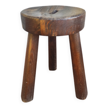 Antique handmade brutalist tripod stool 1960