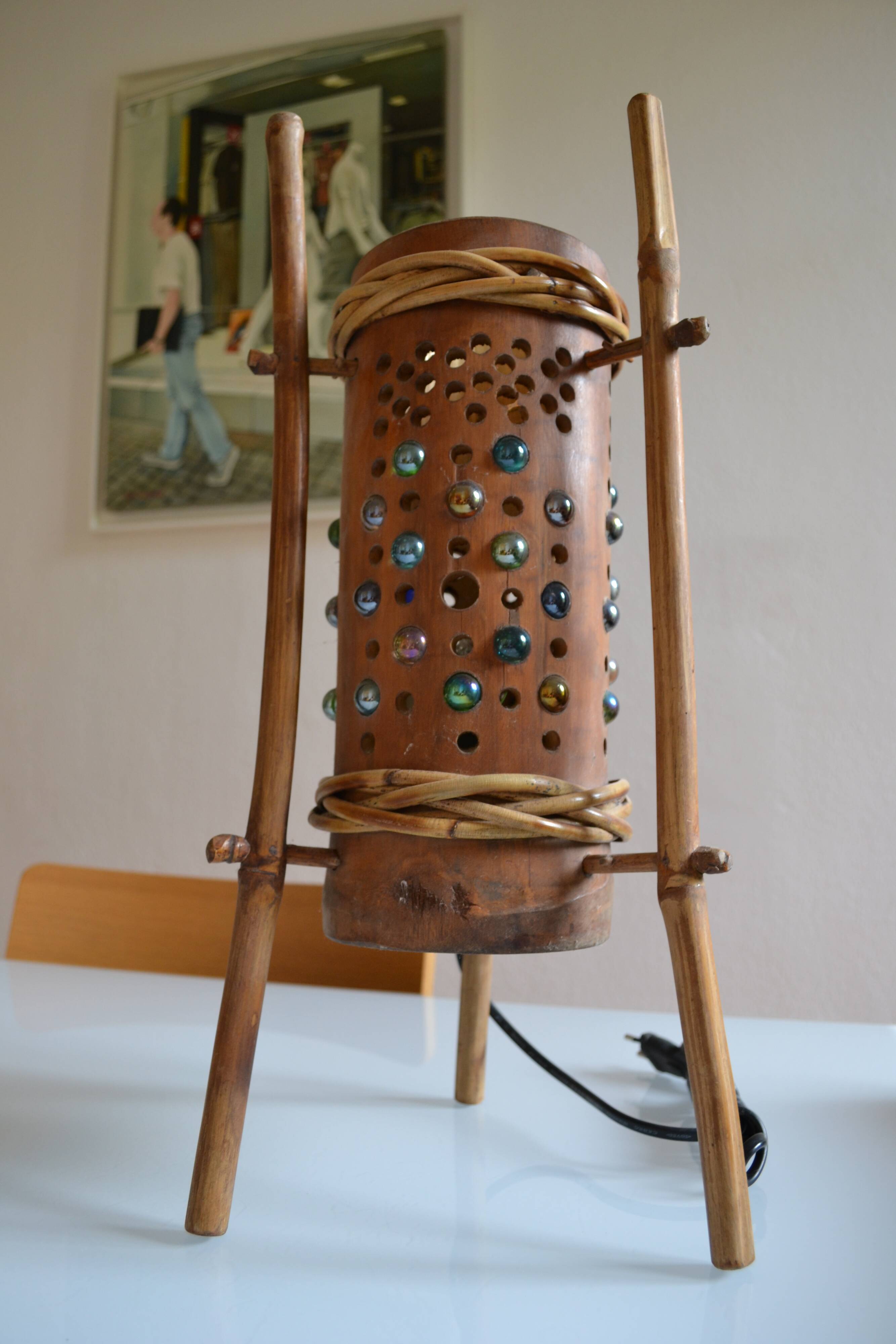 Lampe vintage tripode en bambou