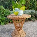 Vintage woven wicker diabolo coffee table