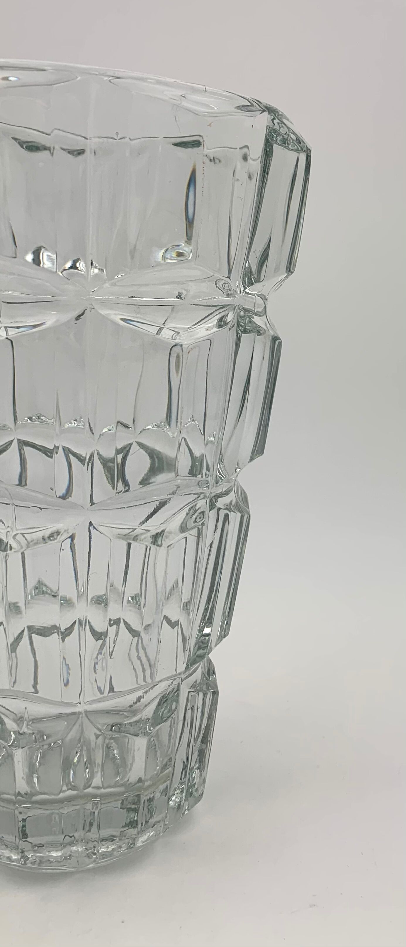 Vintage moulded glass vase, geometric relief decoration 1970