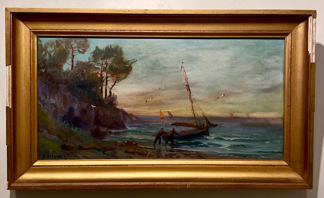 Old painting, Marine, signed, XX century