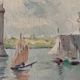 Tableau HST Le Port la Rochelle Post impressionniste 1900 signé Et. Simoni