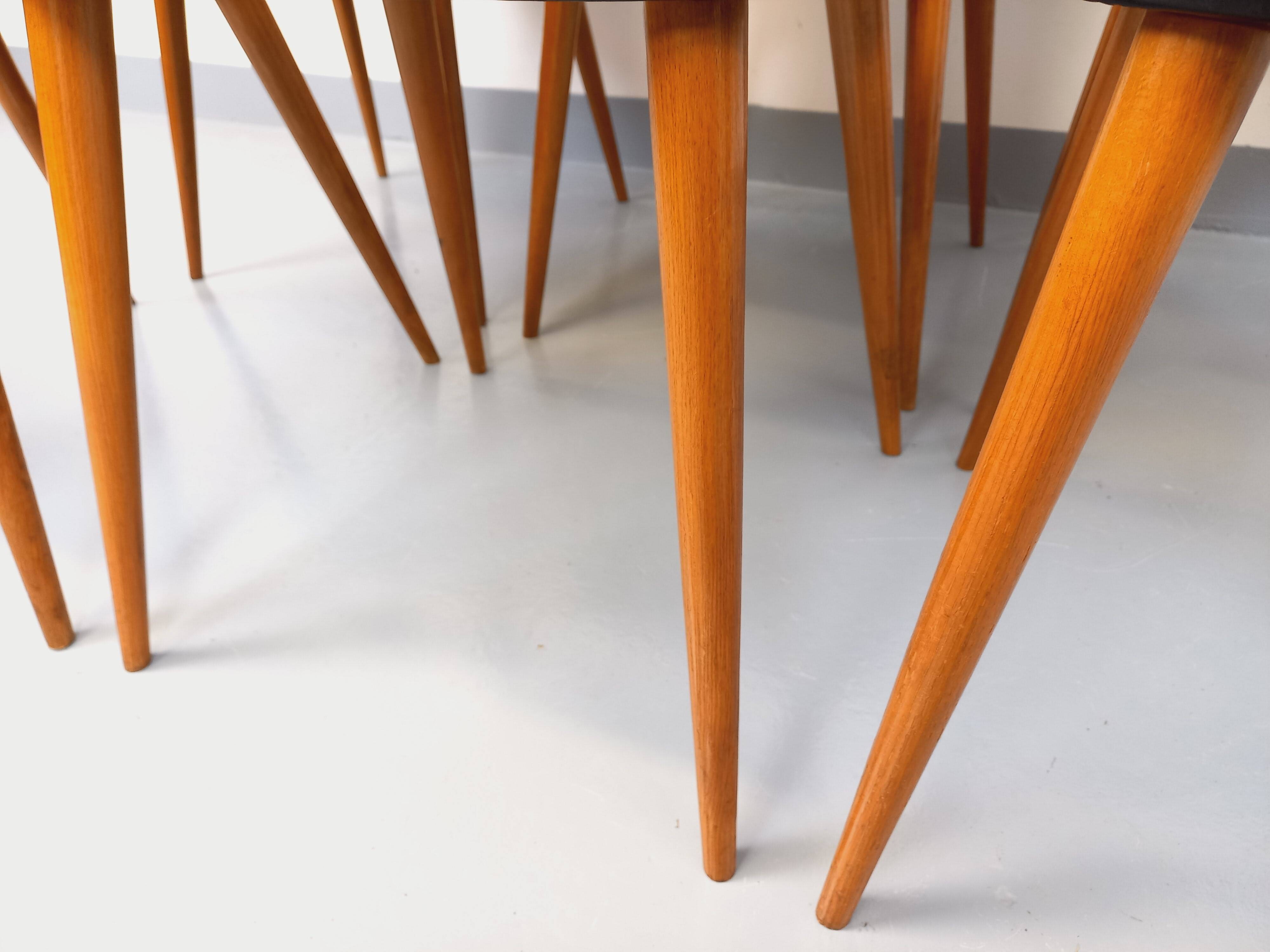 Set of 6 vintage Baumann Essor chairs in beech wood and skai