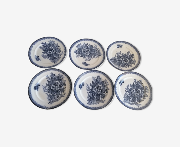 Terre de fer lot de 6 assiettes plates Onnaing collection Églantines