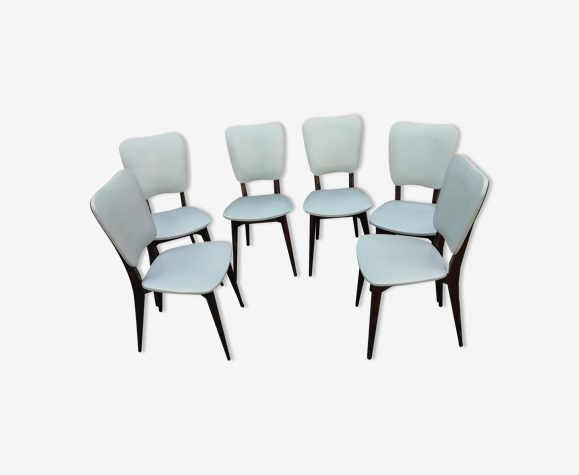 Set de 6 chaises vintage bois et skai gris