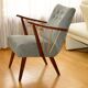 Deux élégants fauteuils Art déco bleu tourterelle – récemment retapissés
