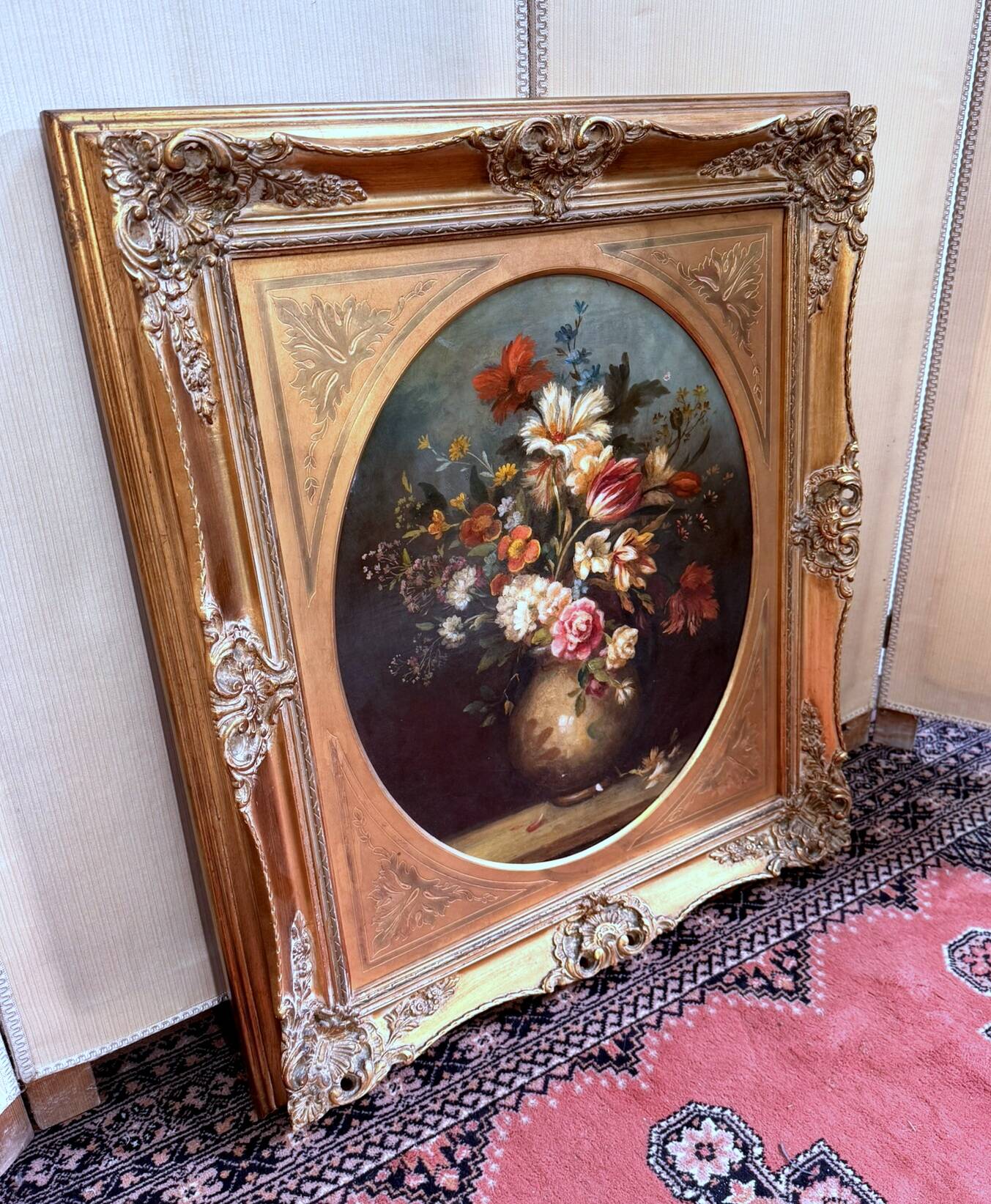 Tableau huile sur toile XXème : nature morte aux fleurs