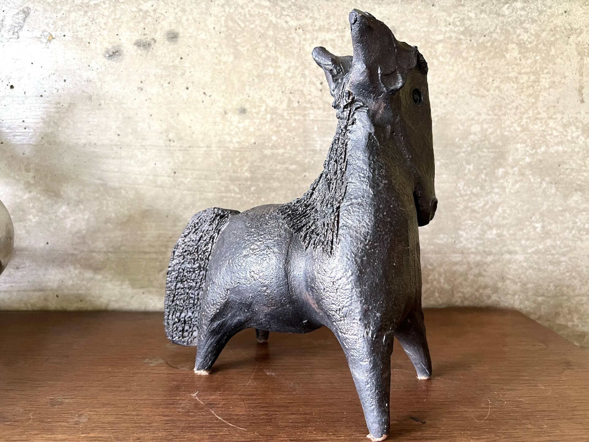 Black glazed ceramic sculpture signed Pouchain – Circa 1960