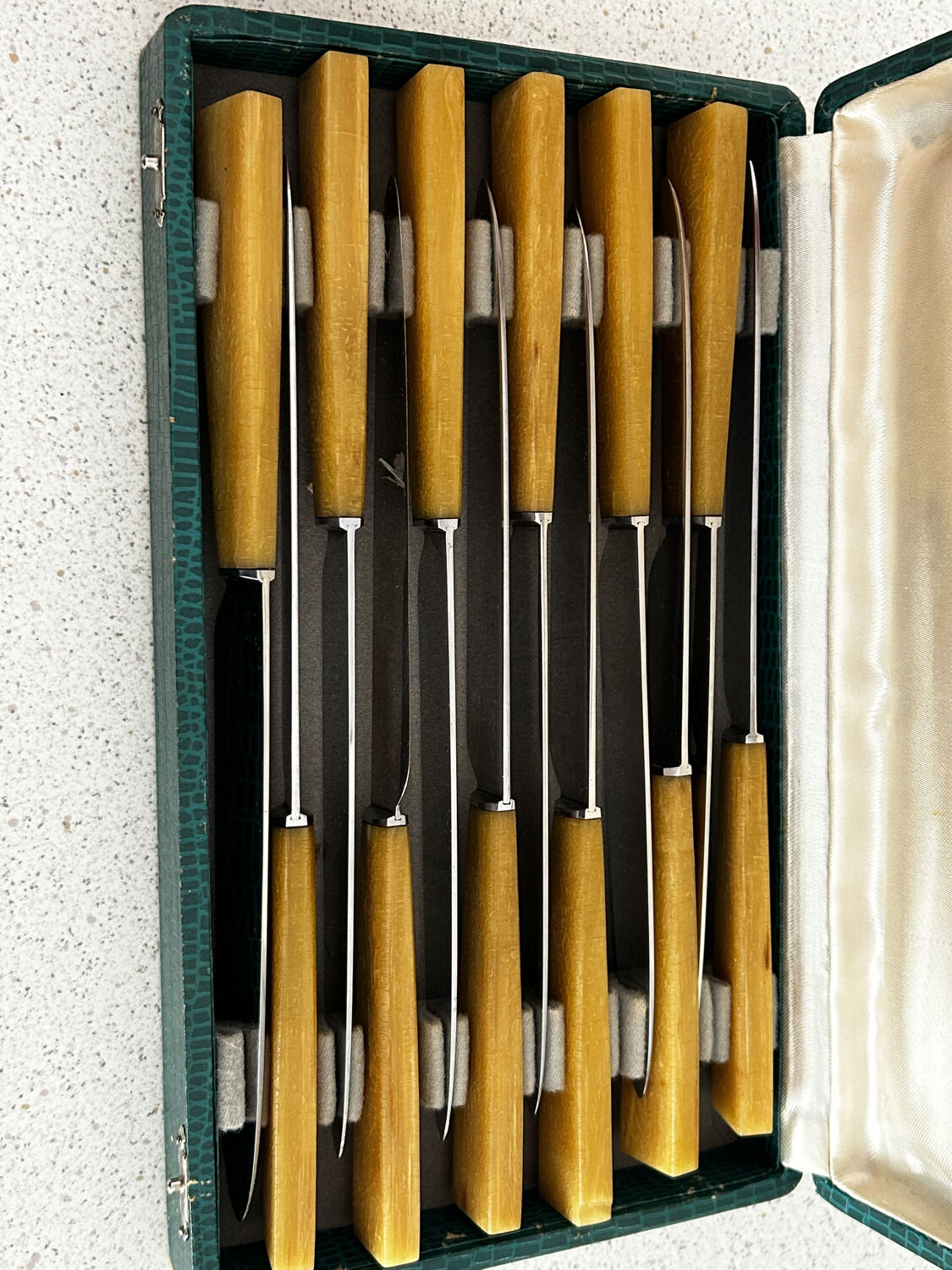 Box of 12 knives with horn handles