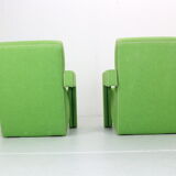 Set of 2 green "utrecht" lounge chairs Gerrit Rietveld for Cassina, 1980's italy