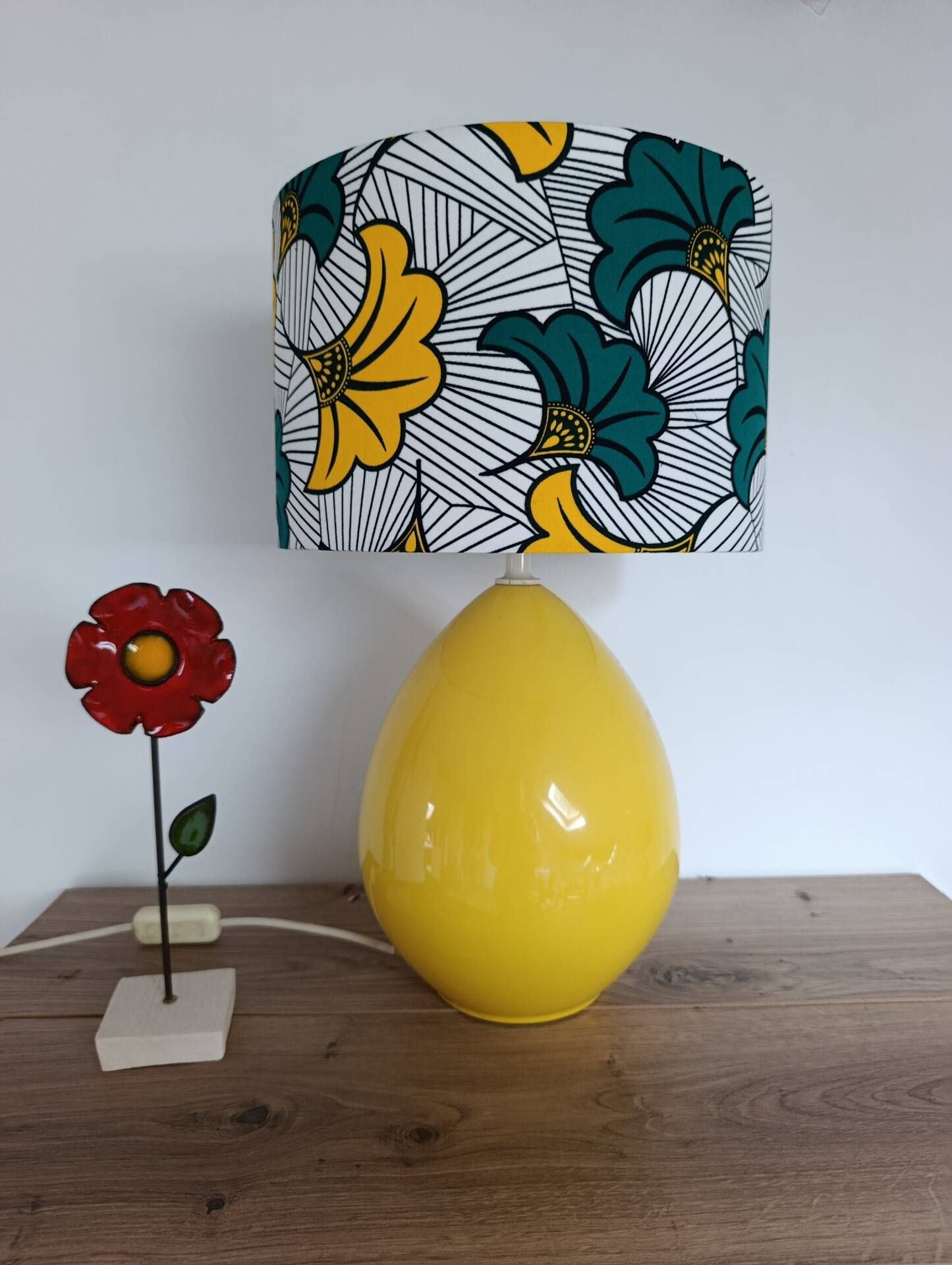irresistible vintage lamp, wax print with stylised flowers
