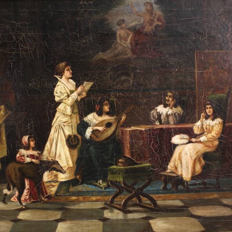 Italian interior scene painting signed F. Bonati 1913