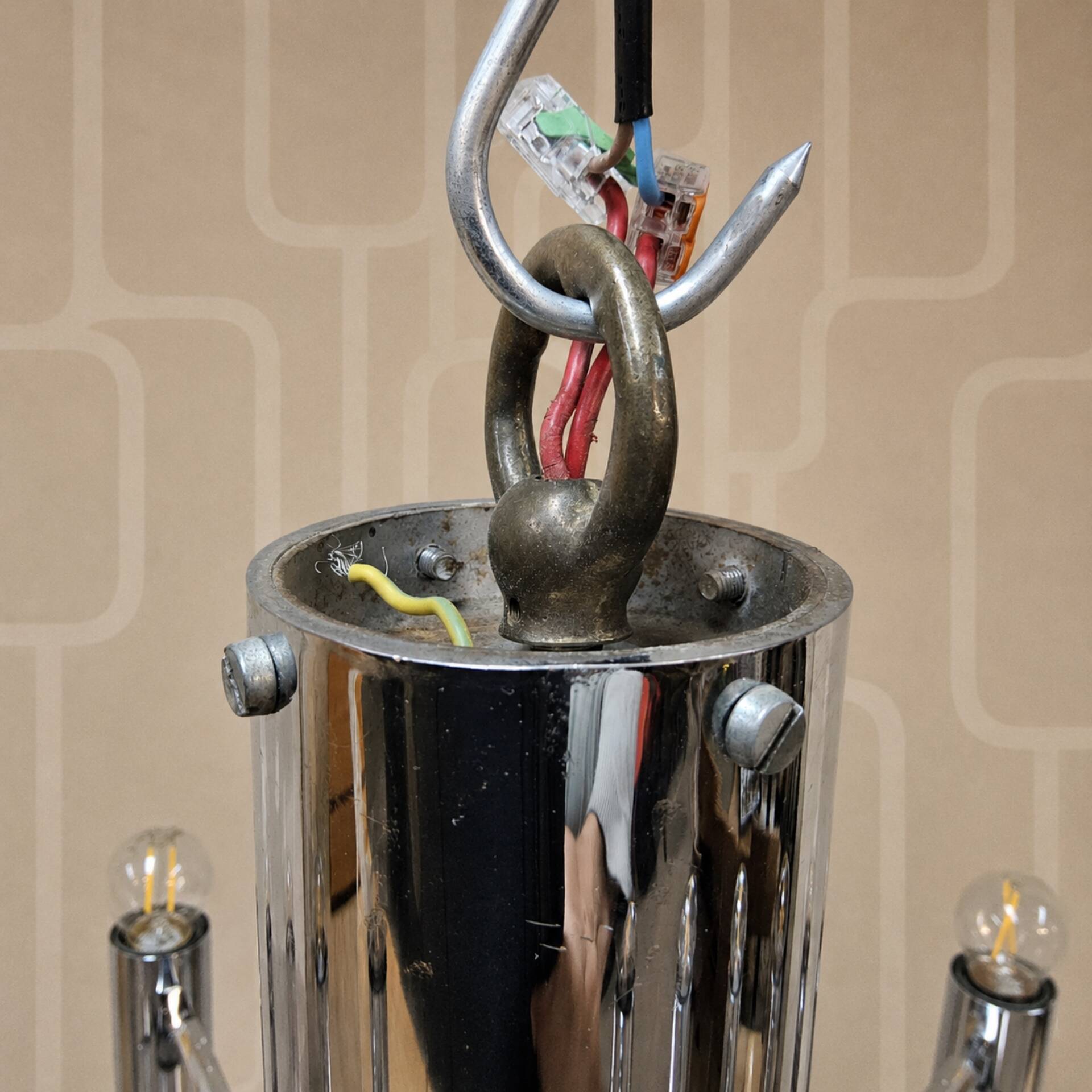 Vintage large chrome Italian Space Age pendant lamp Sciolari