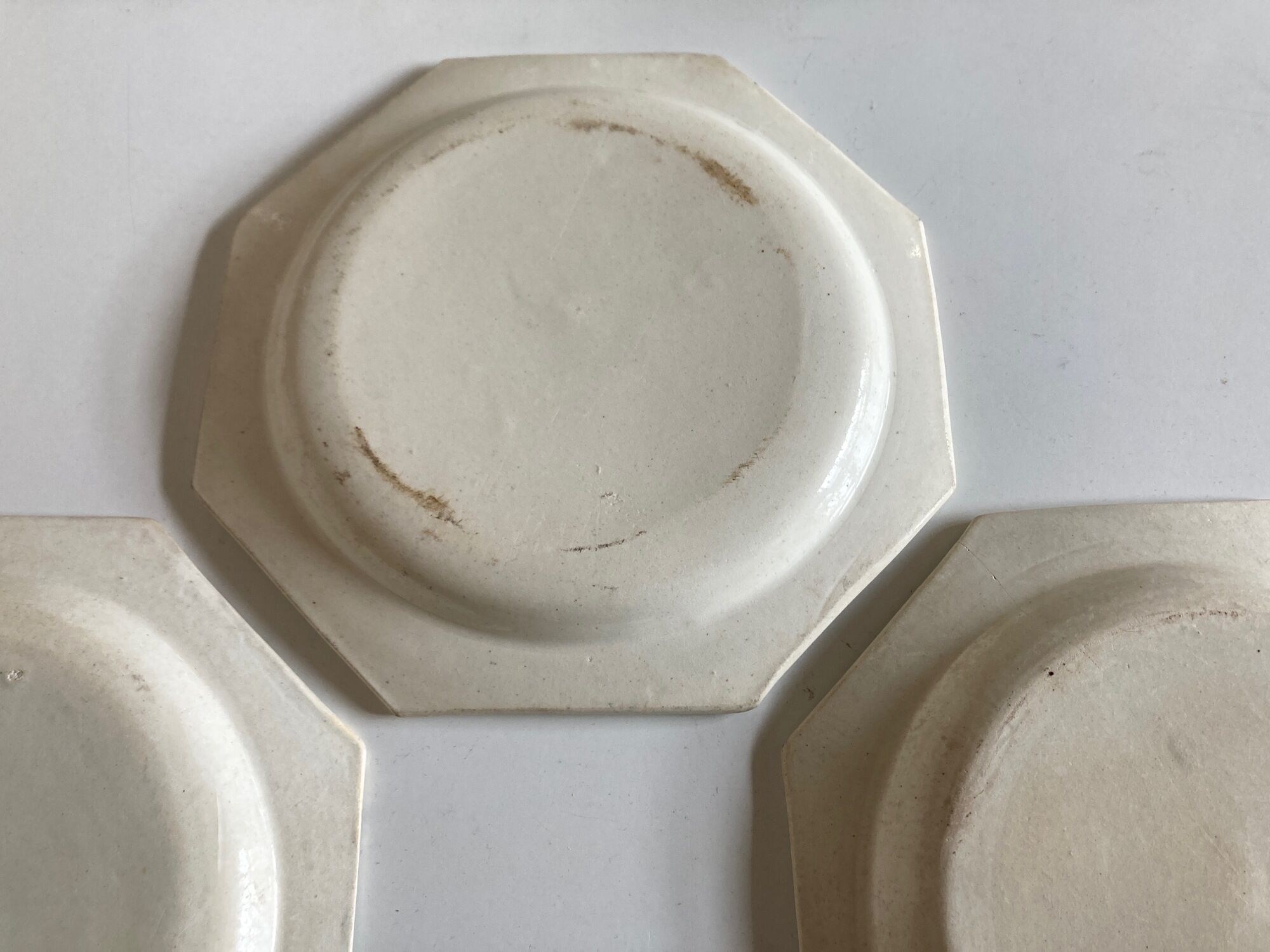 Set of 4 plates Creil and Montereau octagonal pearls Directoire 1800