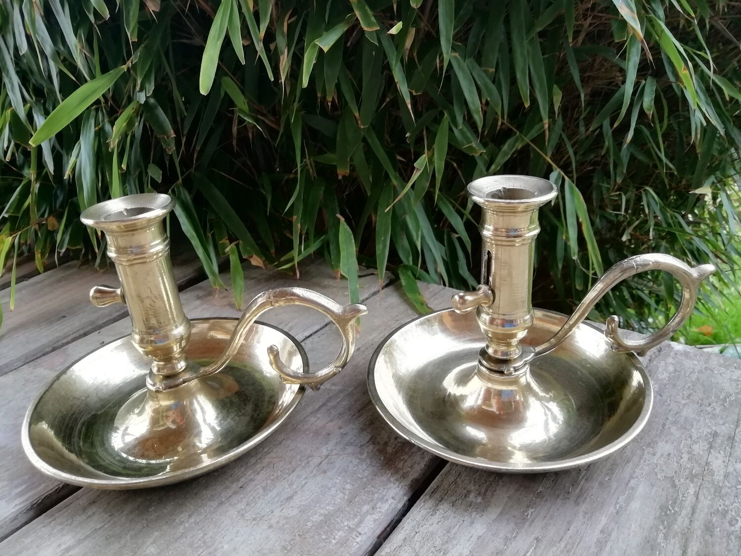 Pair of brass candle holders