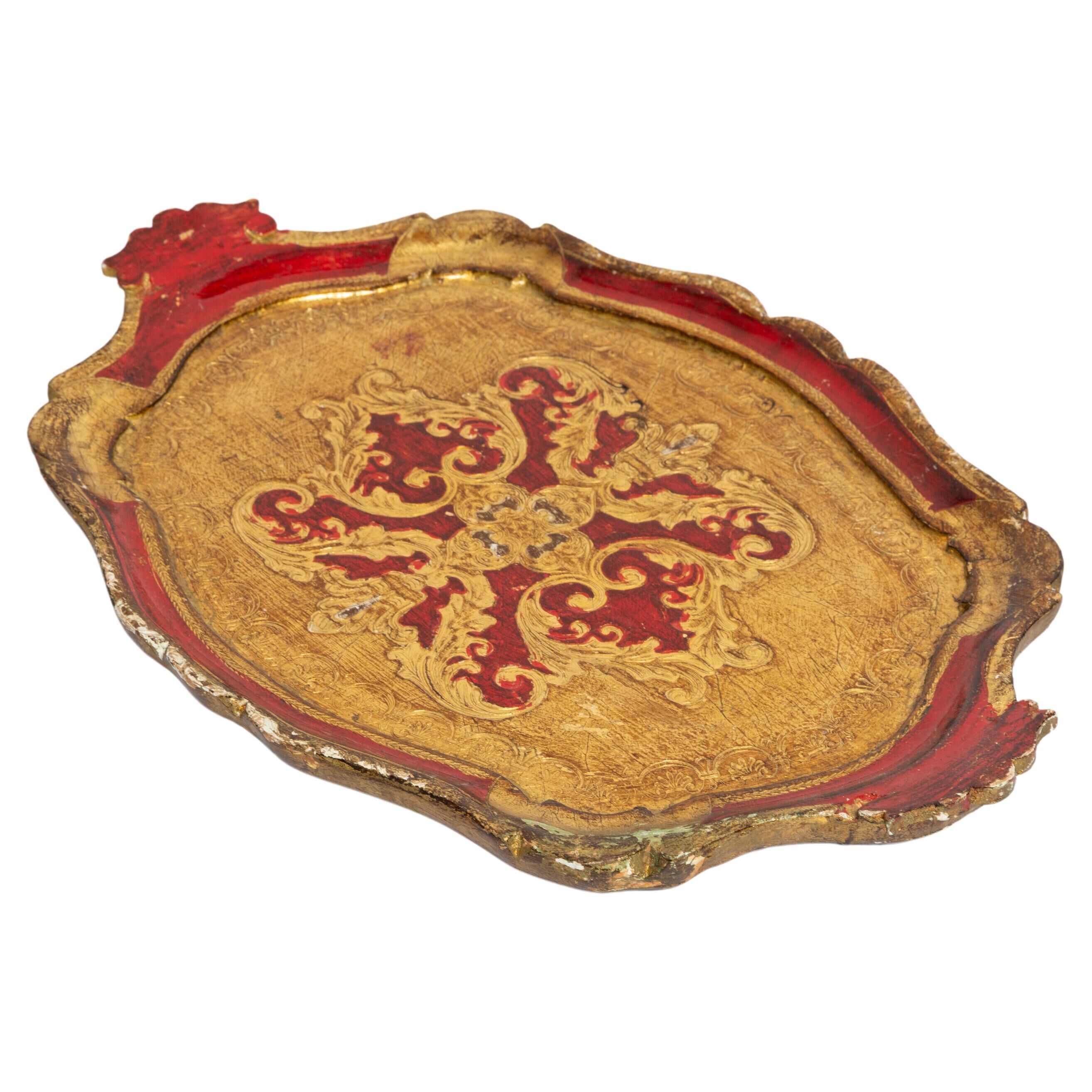 Deep red vintage decorative plate in wood, Italy, 1960s