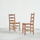6 solid oak and woven bamboo chairs, mid-century, 1950s
