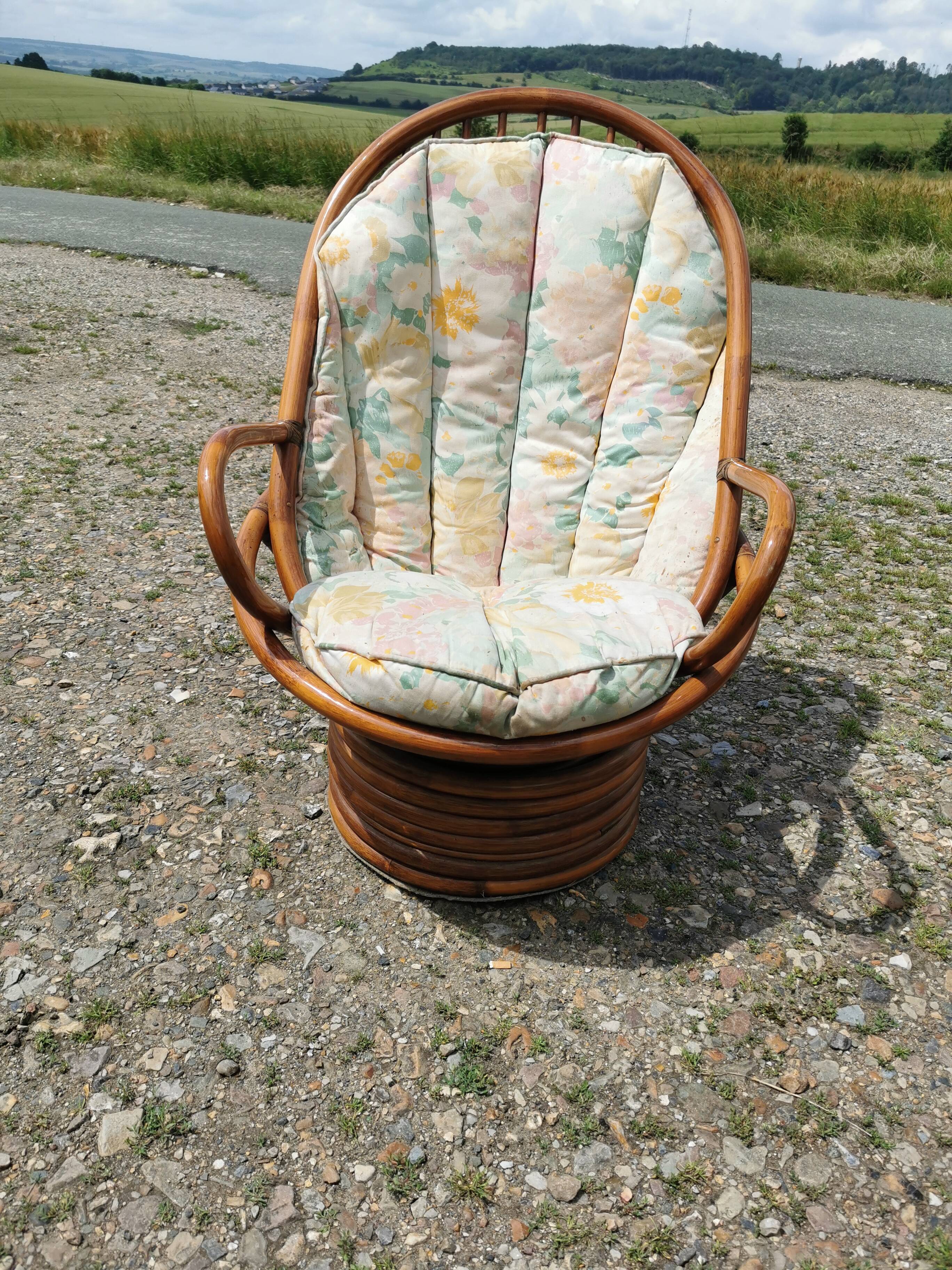 Rattan garden furniture, table, chairs and armchairs