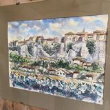 Watercolor of the village of Ménerbes in the Luberon