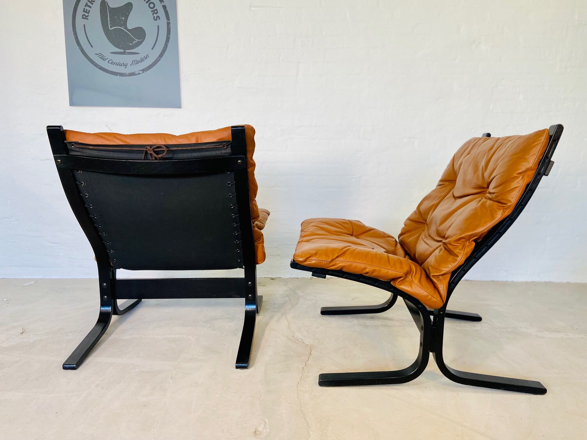 Vintage norwegian mid century leather Seista chairs by Ingmar Relling