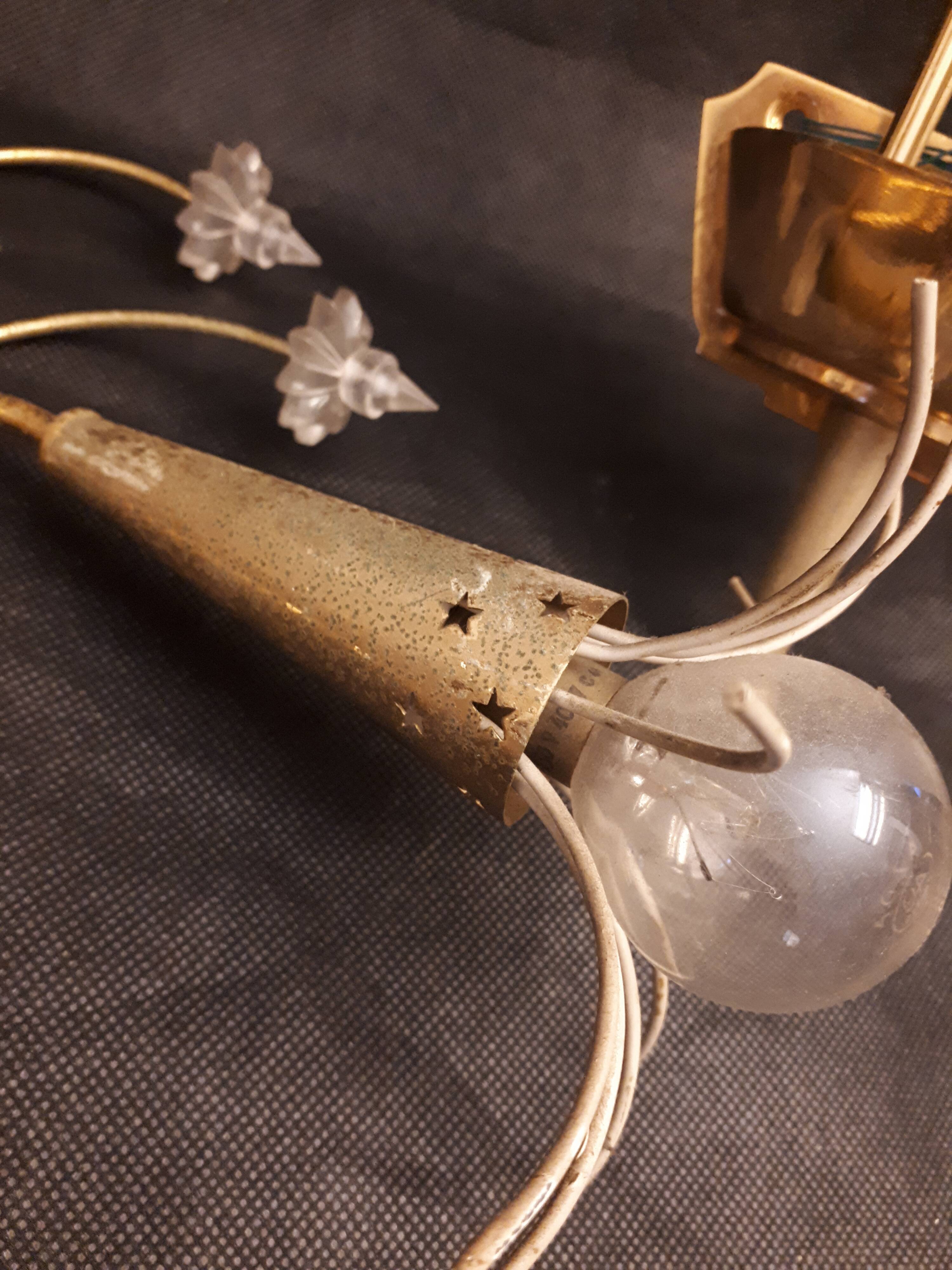 Pair sconces metal dore décor stars Lunel vintage 1950