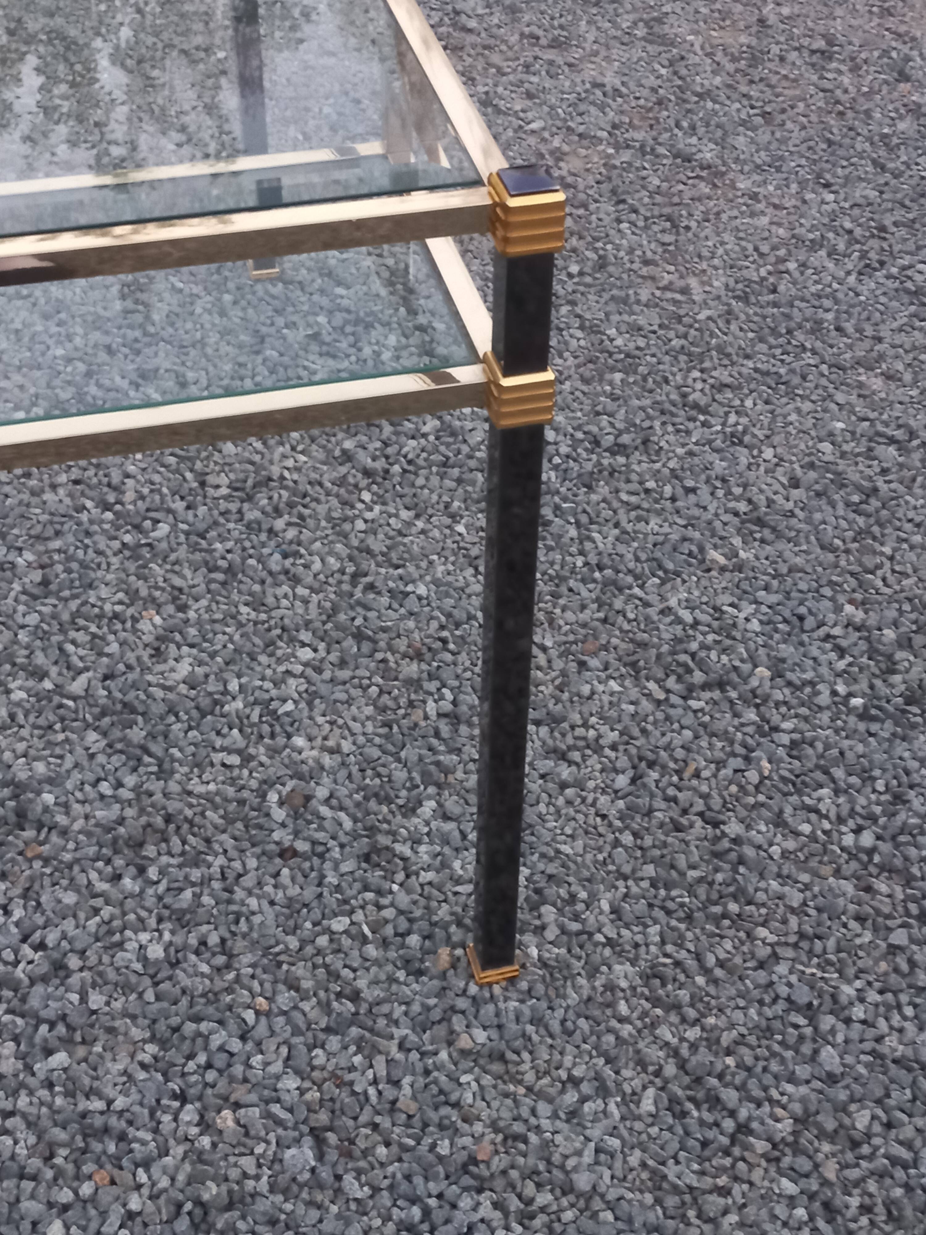 Golden and iridescent metal desk with a glass top from the 70s/80s.