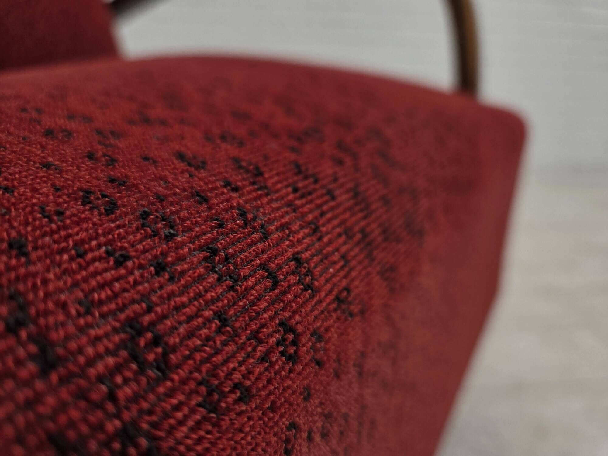 1950s, Danish art deco armchair, original red furniture wool, beech wood.